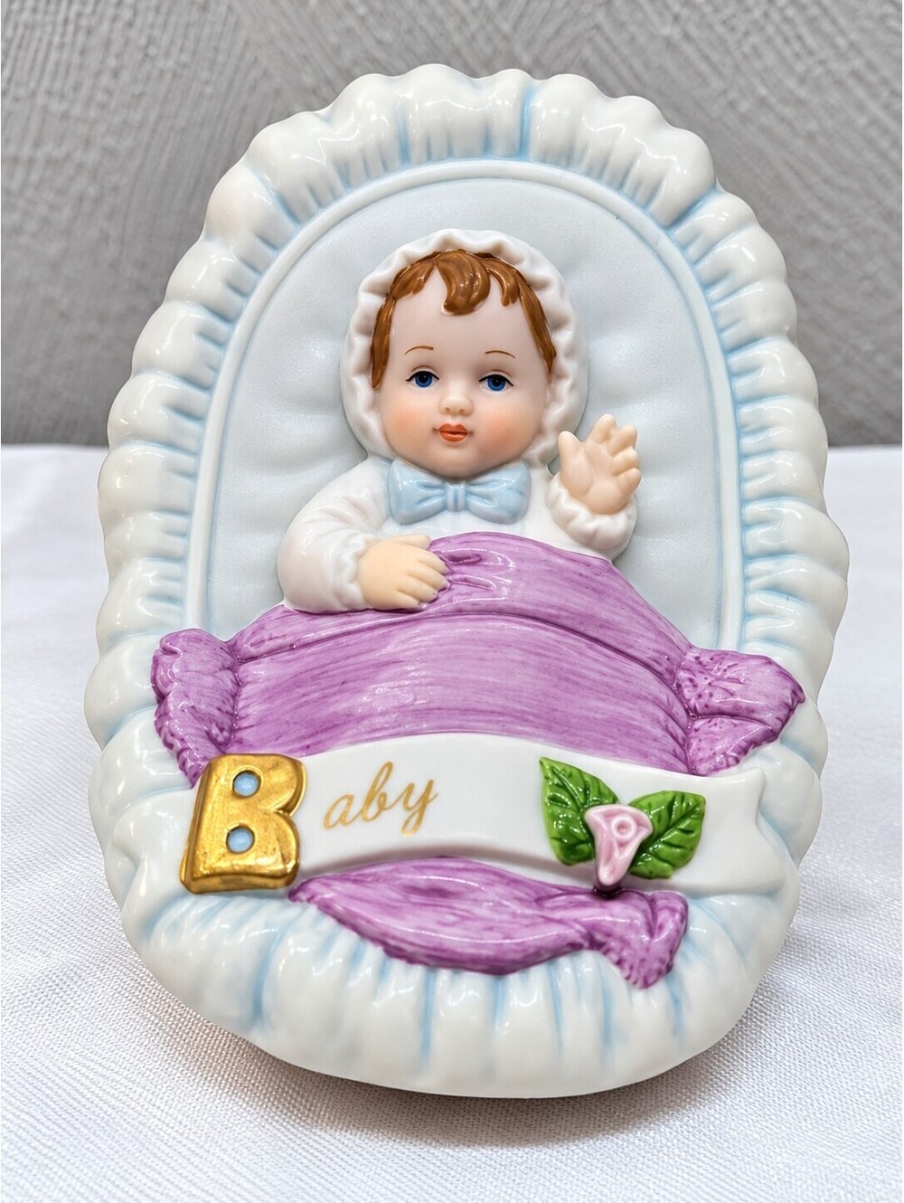 Vintage 1987 Enesco Growing Up Girls Baby in Cradle Porcelain Figurine